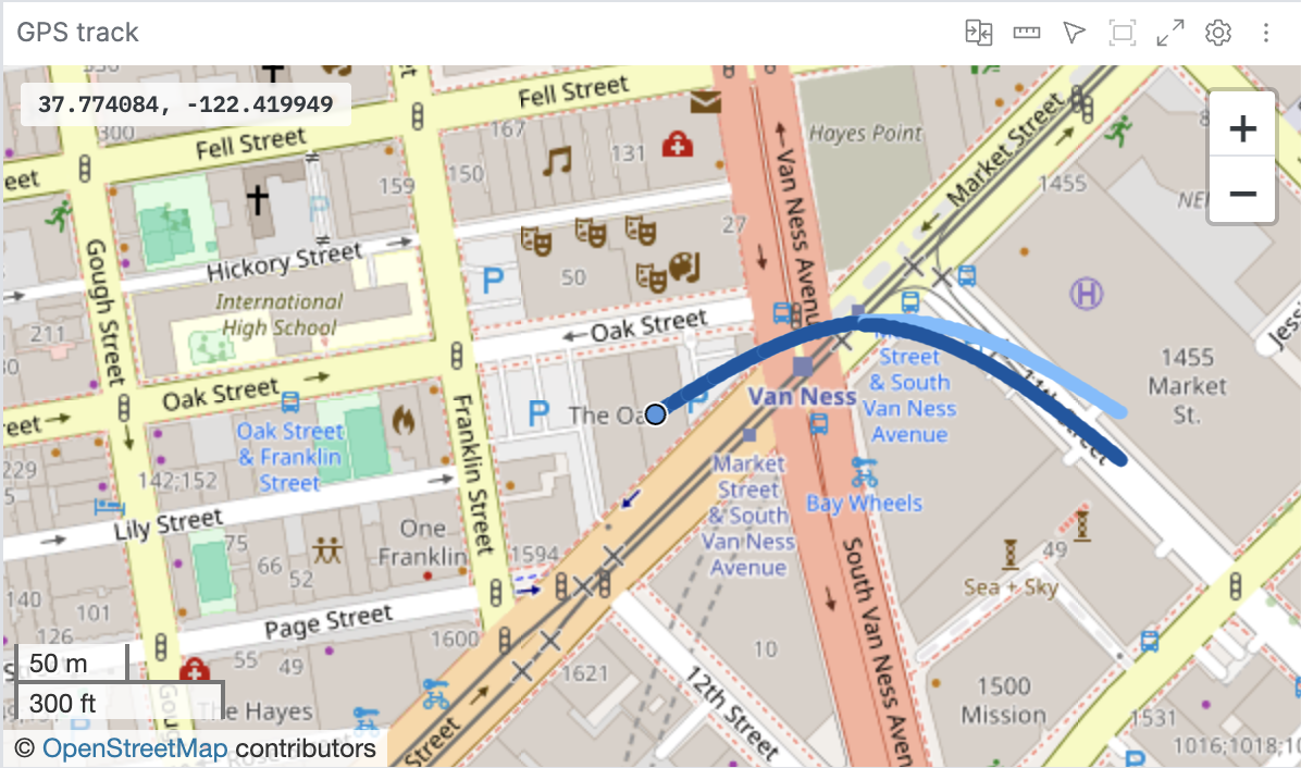 Map panel rendering GPS tracks from two sources with distinct per-slot colors