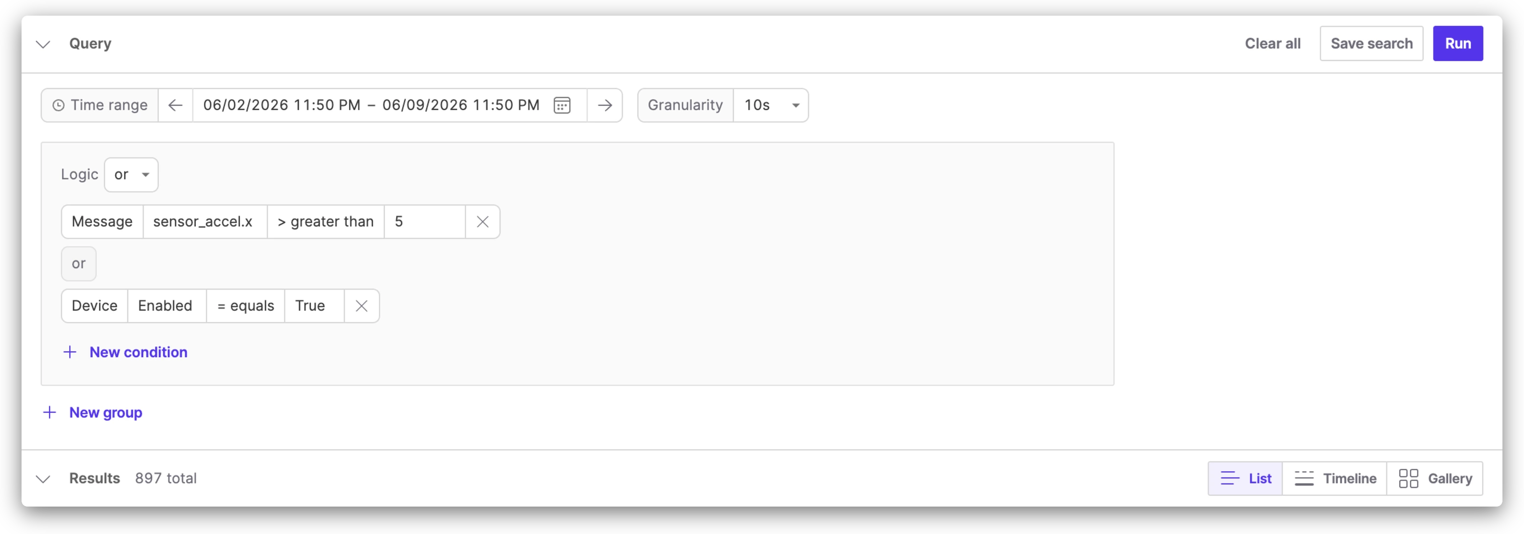 Query builder with two conditions joined by OR