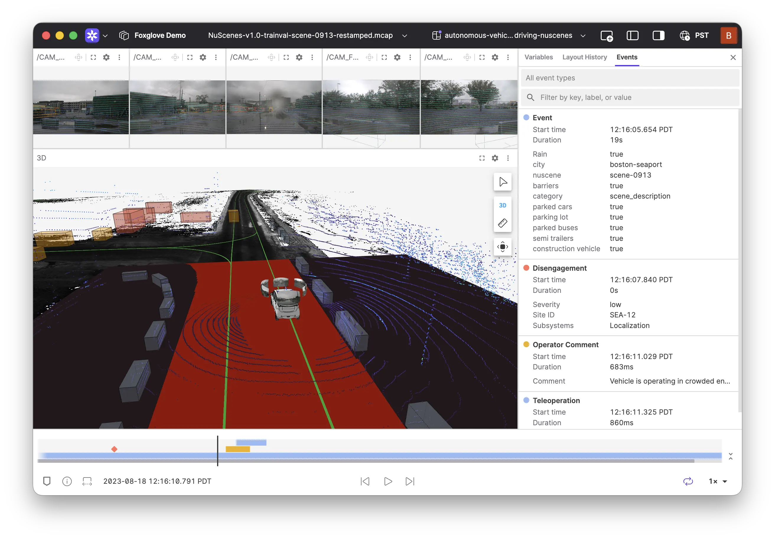 Events on the playback bar colored by type